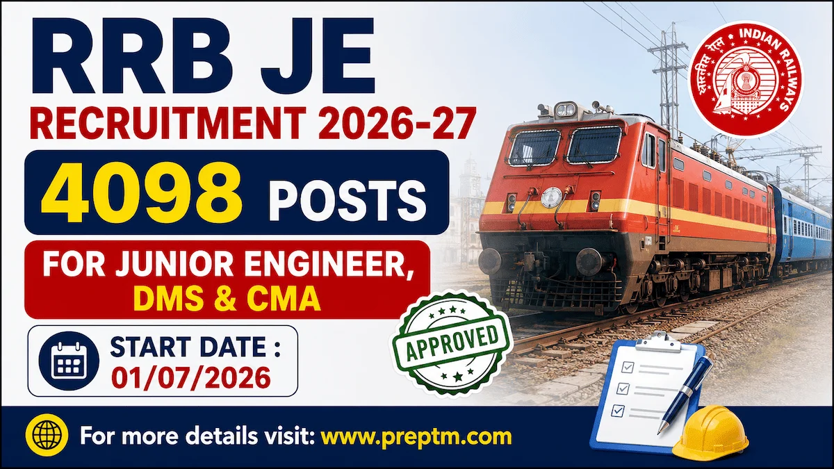 RRB JE Recruitment 2026-27: 4098 Posts for Junior Engineer, DMS & CMA Approved